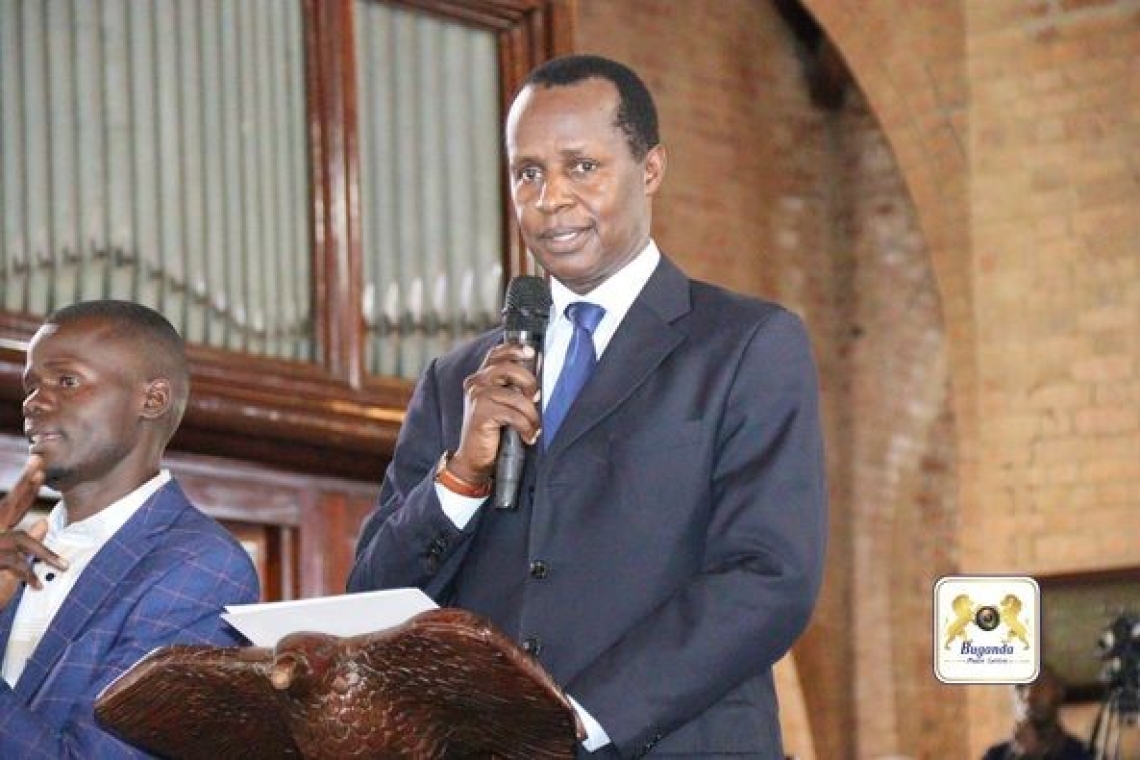 Prince David Kintu Wasajja reading the Kabaka's message during the memorial service for the late Bishop Ssekadde Image